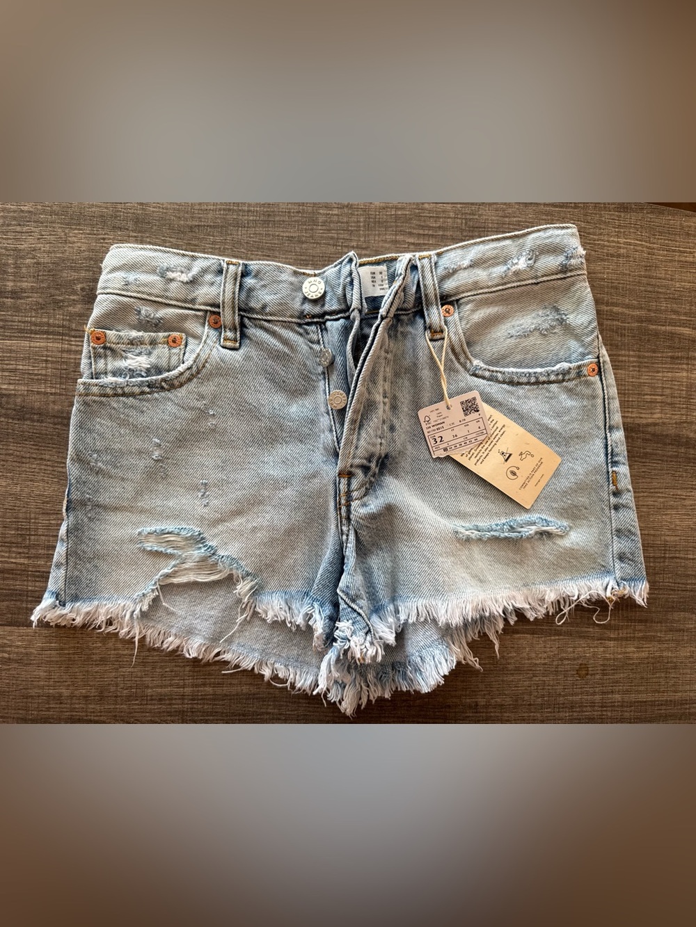 Mango Light Blue Distressed Denim Shorts with Frayed Hem
